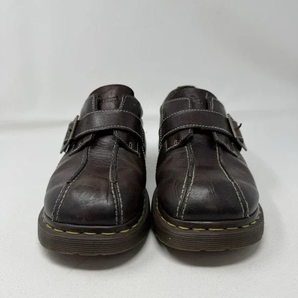 Dr Doc Martens Shoes Womens 9 Monk Strap Oxford Chunky Y2K Brown Leather Wedge - Picture 2 of 10